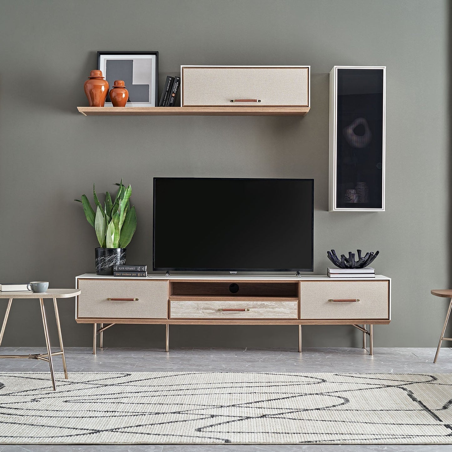 Module supérieur de meuble TV Brita avec couvercle en verre