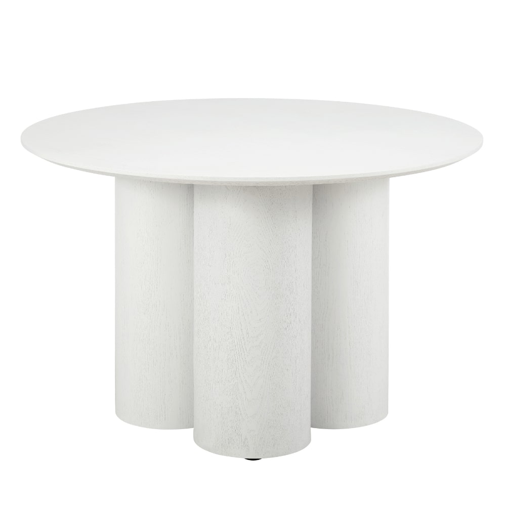 Table à manger ronde en bois blanc Marco avec base en bois blanc