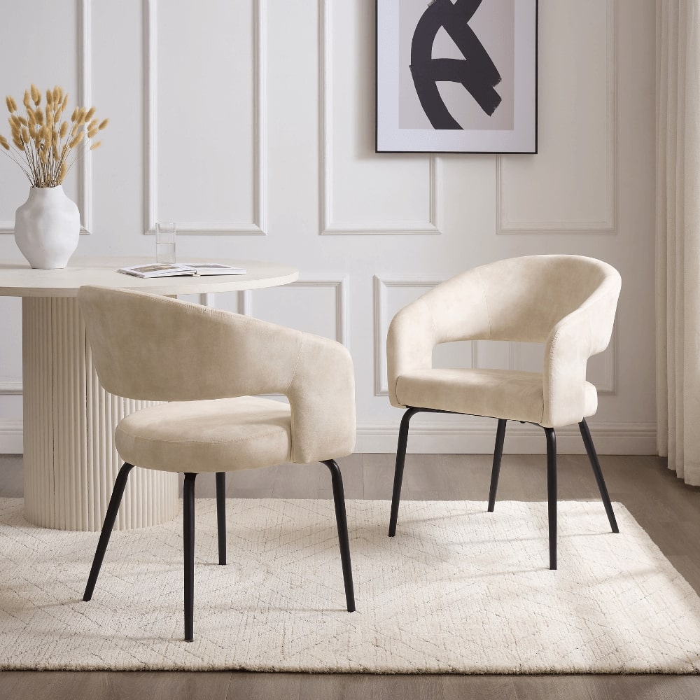 Chaise de salle à manger en velours crème Jasmine avec pieds noirs