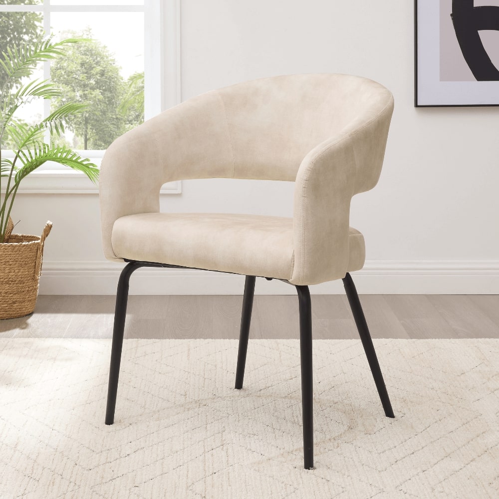 Chaise de salle à manger en velours crème Jasmine avec pieds noirs