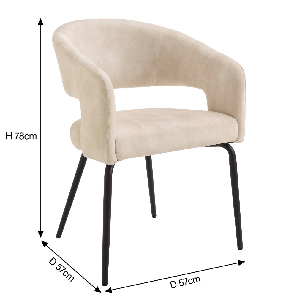 Chaise de salle à manger en velours crème Jasmine avec pieds noirs