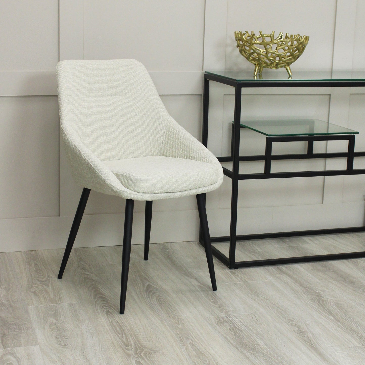 Chaise de salle à manger en lin crème sauge avec pieds noirs