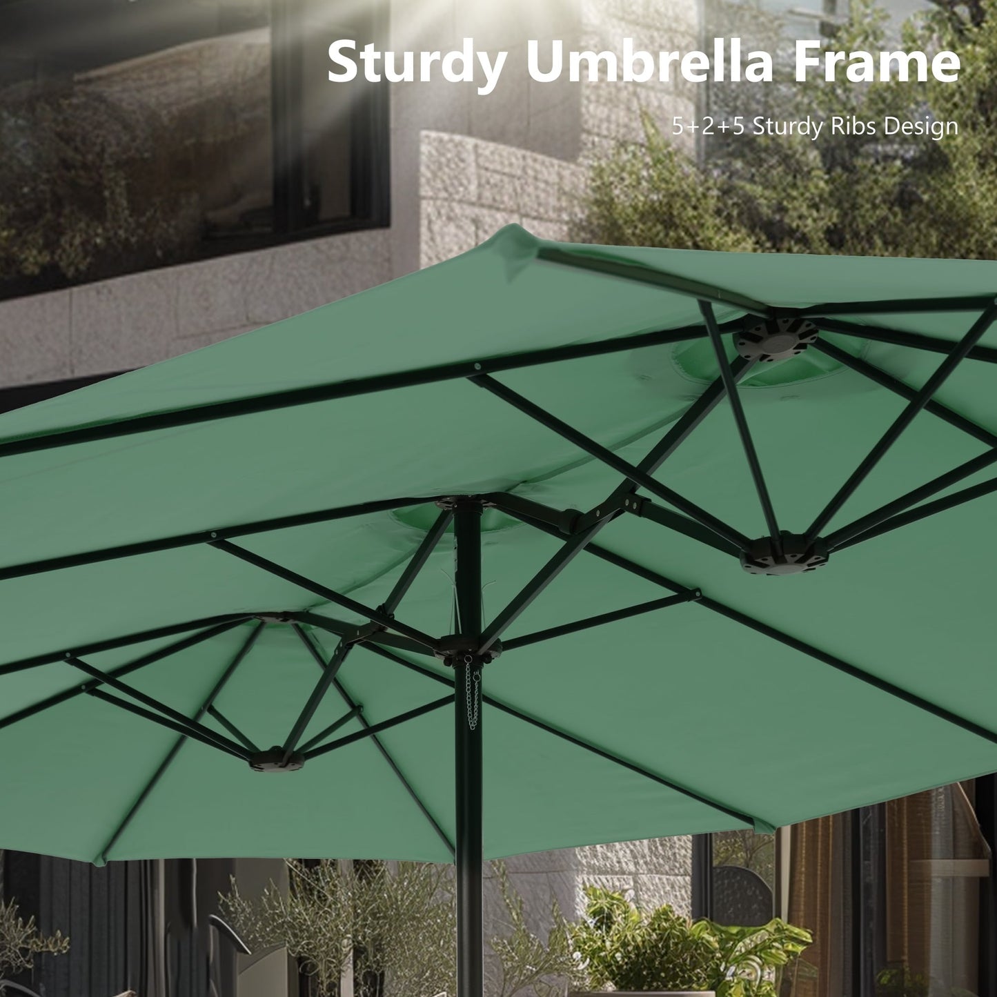 Parasol double extra large de 15 pieds pour patio double face de MAISON ARTS avec base incluse