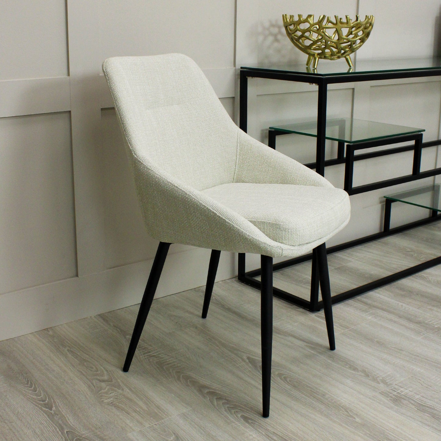 Chaise de salle à manger en lin crème sauge avec pieds noirs