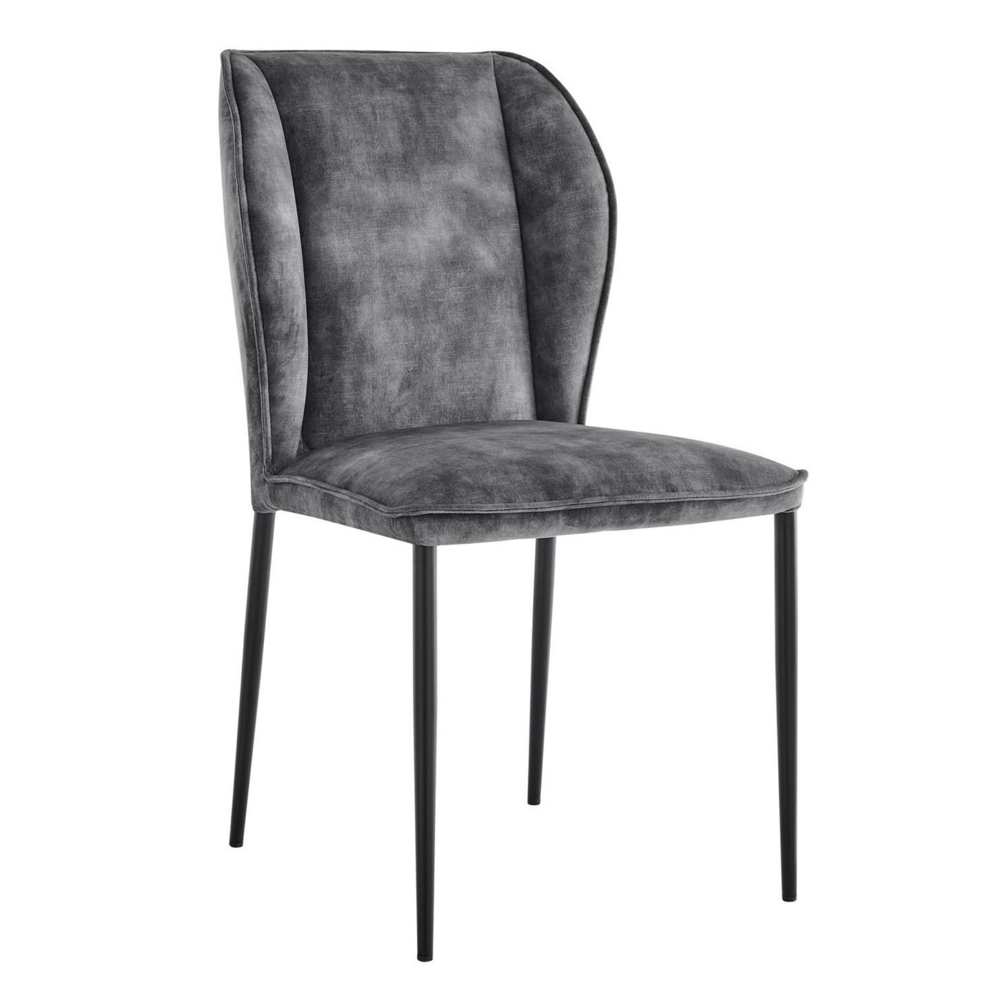 Chaise de salle à manger à oreilles en velours gris Nina avec pieds noirs