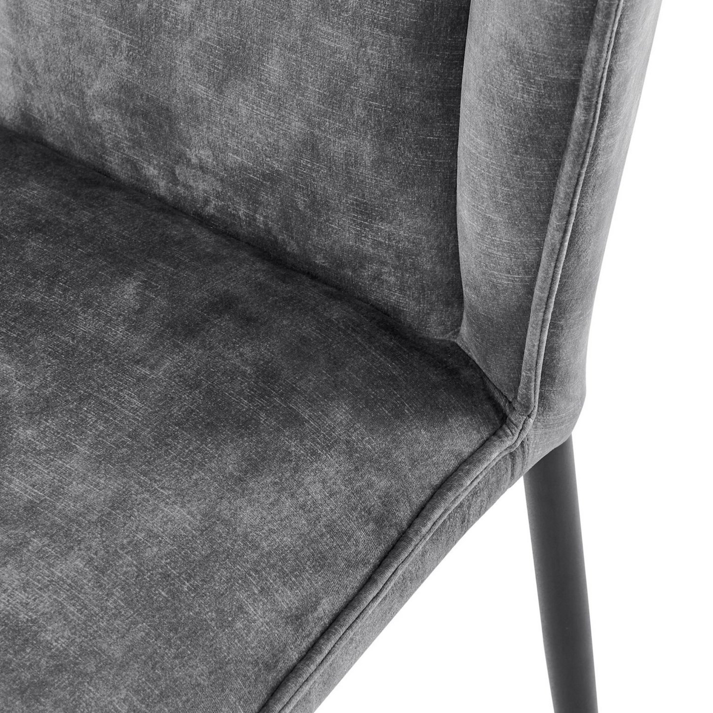 Chaise de salle à manger à oreilles en velours gris Nina avec pieds noirs