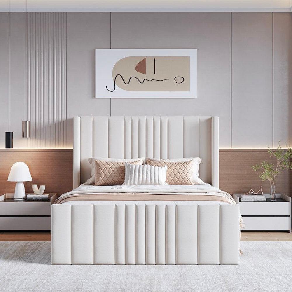 Lit coffre ottoman en velours crème Mika