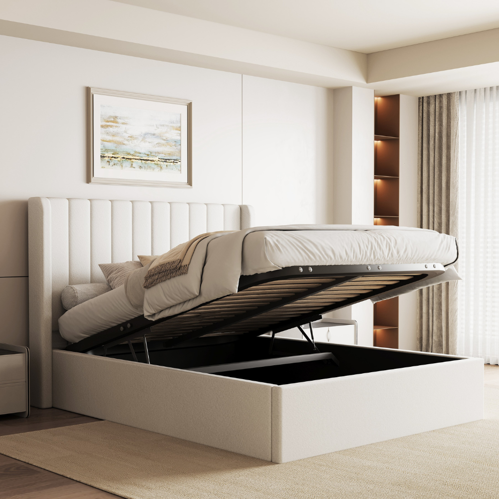 Lit coffre ottoman en velours crème Maddison