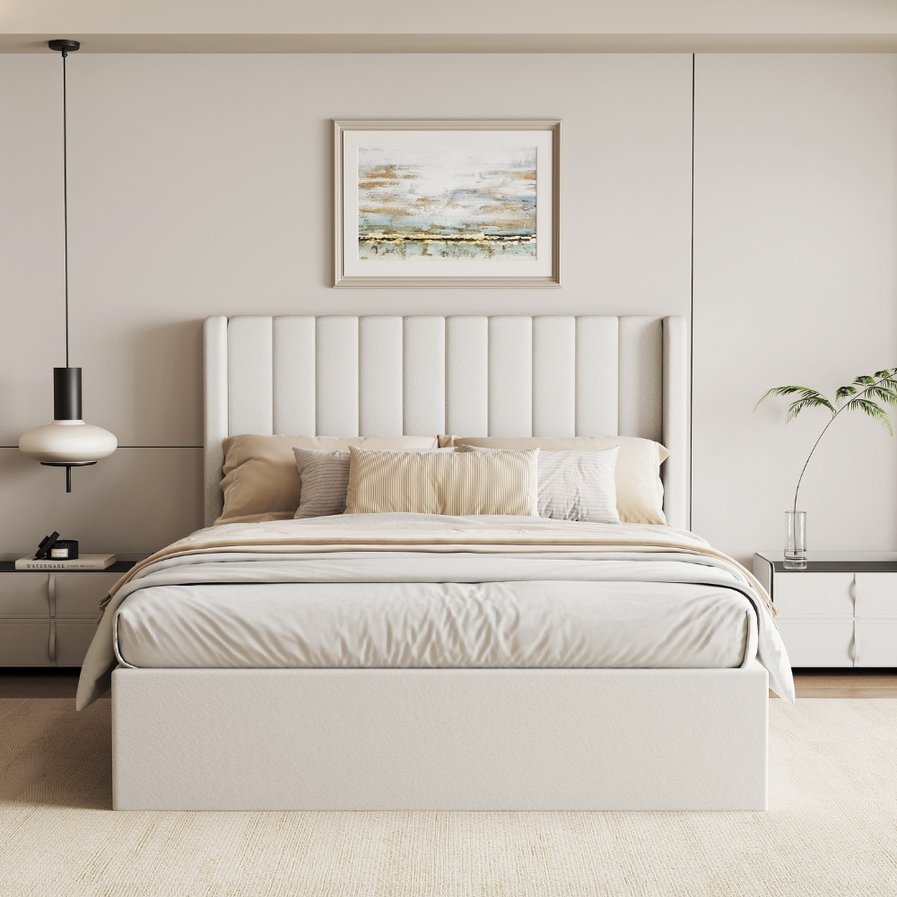 Lit coffre ottoman en velours crème Maddison