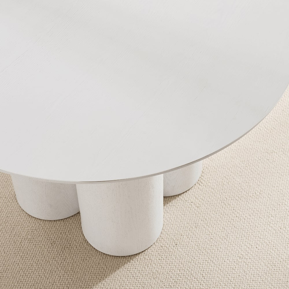 Table à manger ronde en bois blanc Marco avec base en bois blanc