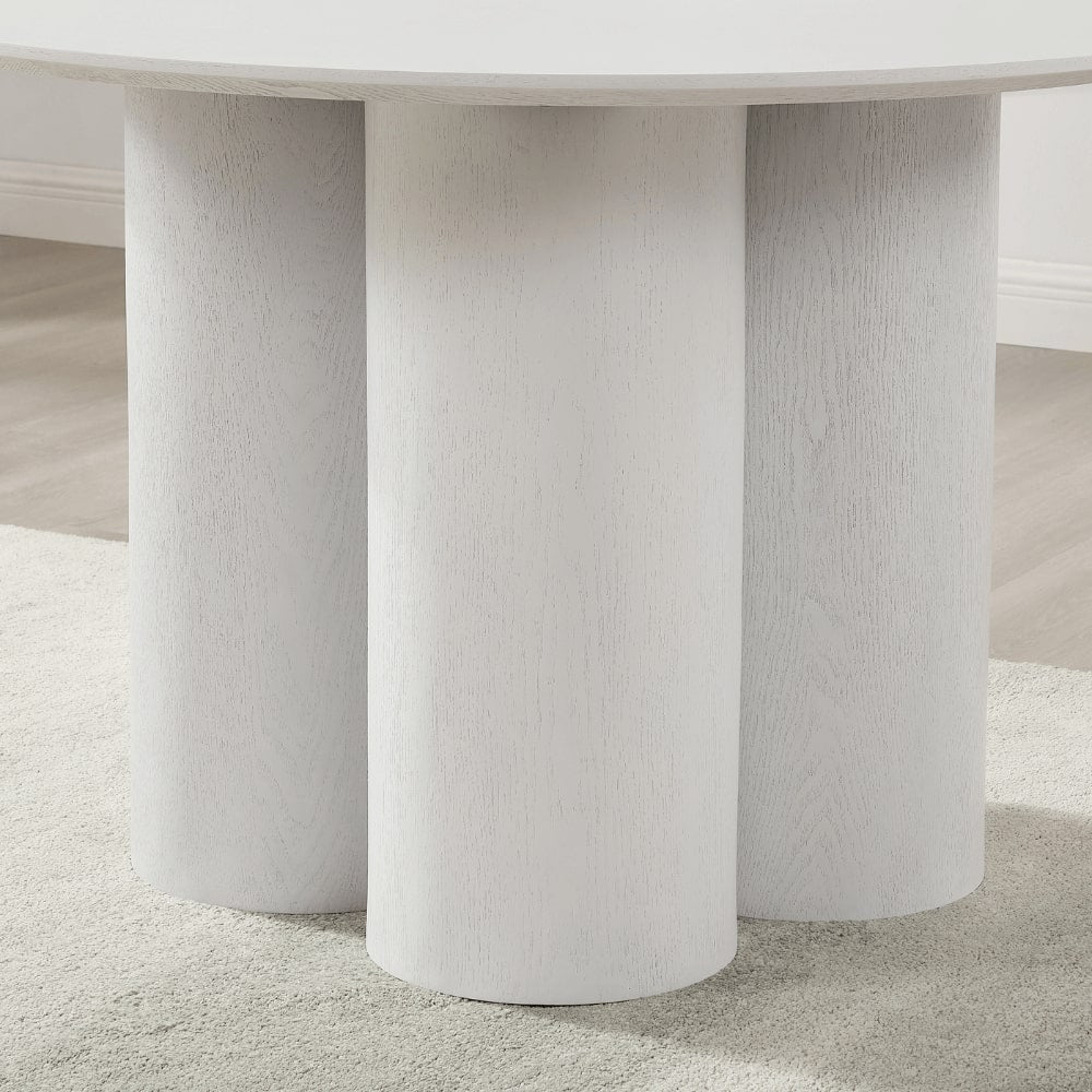 Table à manger ronde en bois blanc Marco avec base en bois blanc