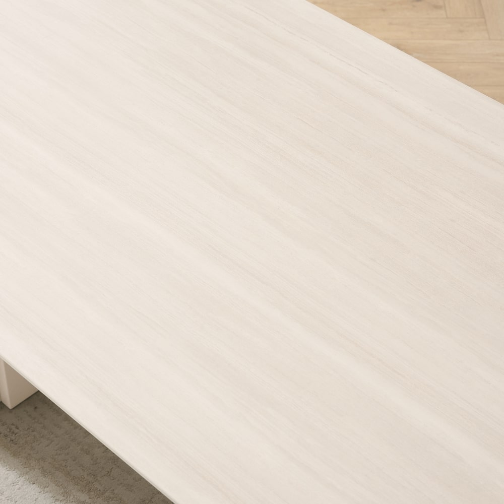 Table à manger Apollo en céramique blanche avec base crème