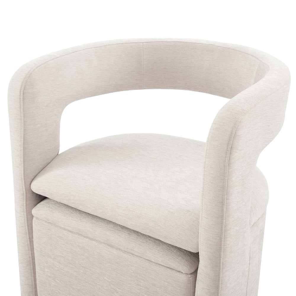 Fauteuil d'appoint incurvé Lada en chenille crème avec repose-pieds de rangement