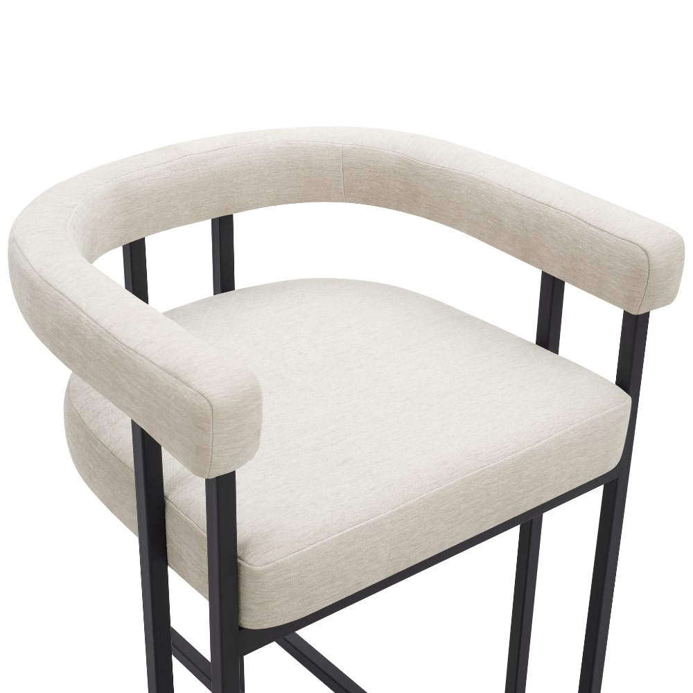 Chaise de salle à manger incurvée en chenille crème Celine avec cadre noir