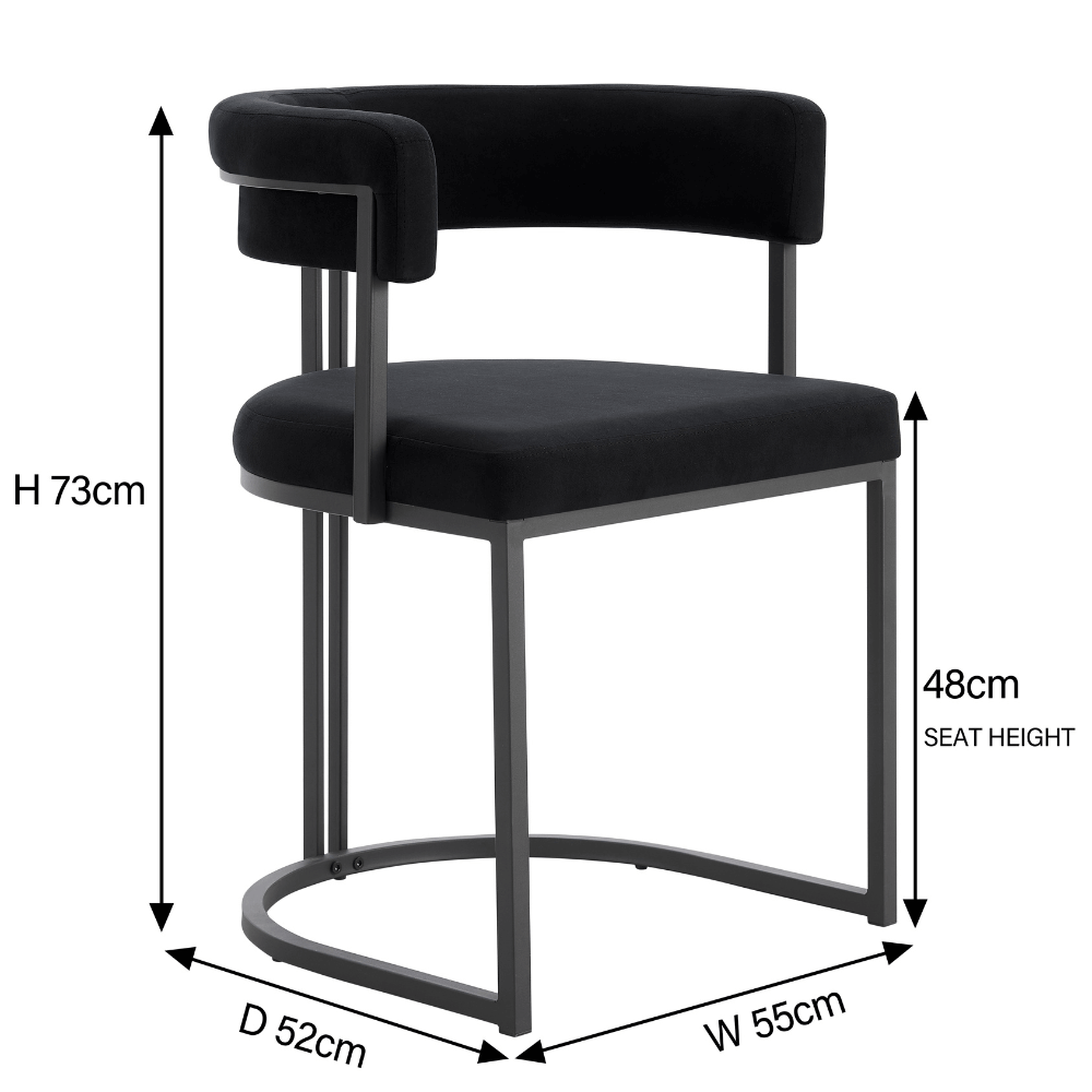 Chaise de salle à manger incurvée Mia en velours noir et cadre noir