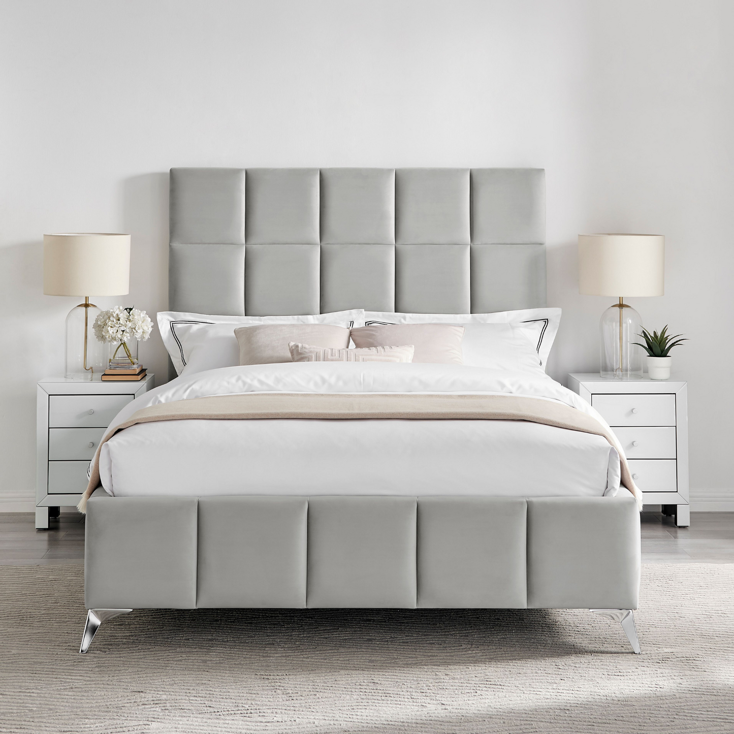 Lit ottoman de rangement rembourré gris clair Imogen