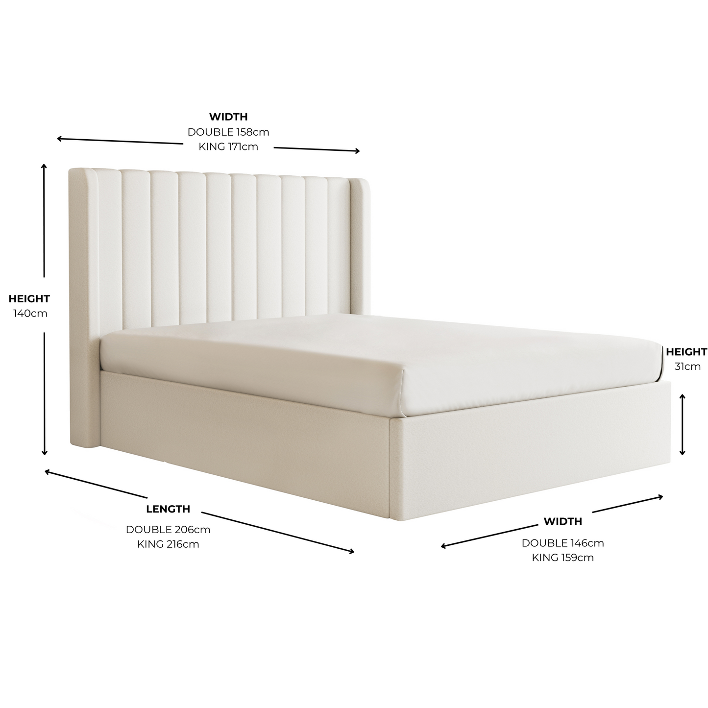 Lit coffre ottoman en velours crème Maddison