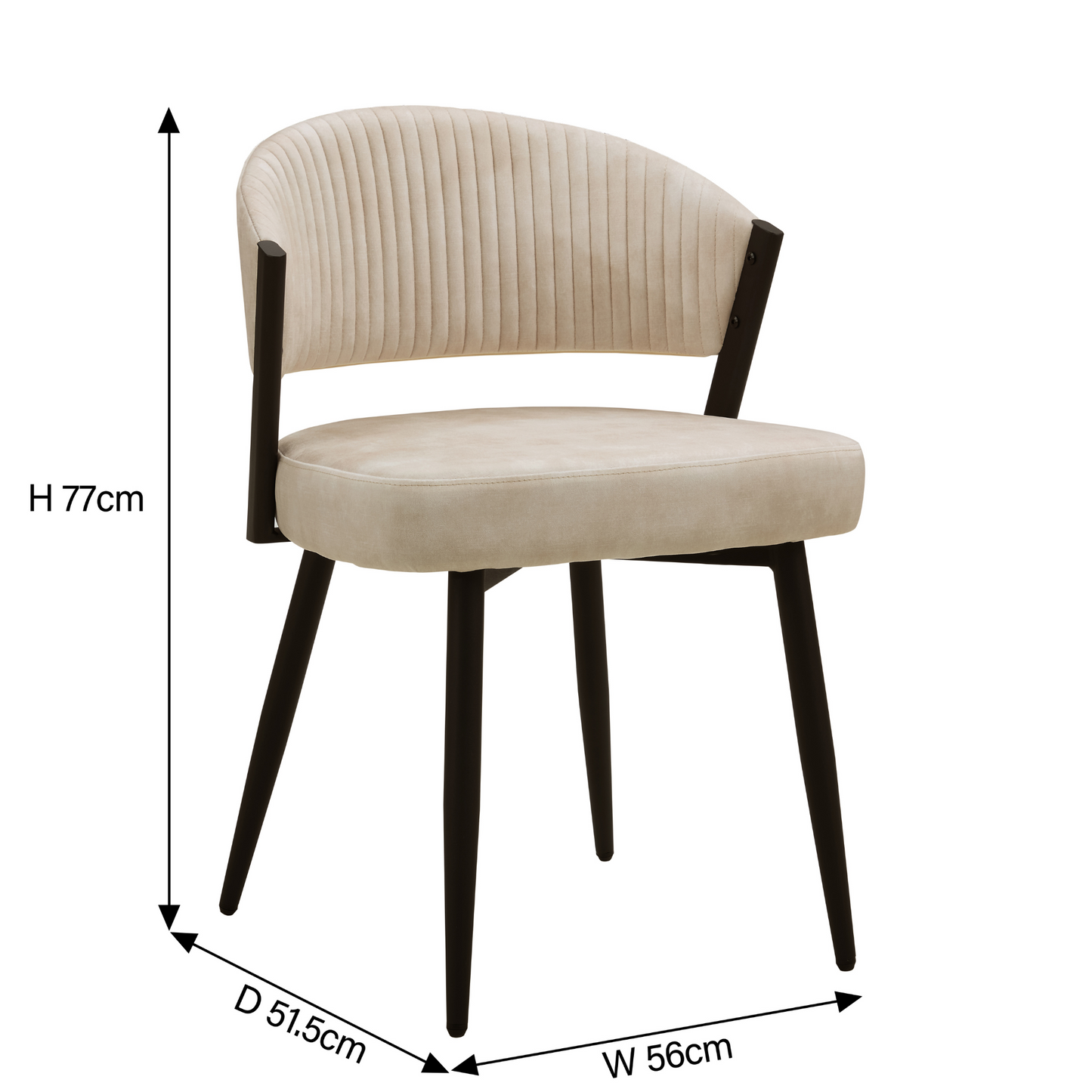 Chaise de salle à manger Maria en velours crème courbé avec cadre en métal noir