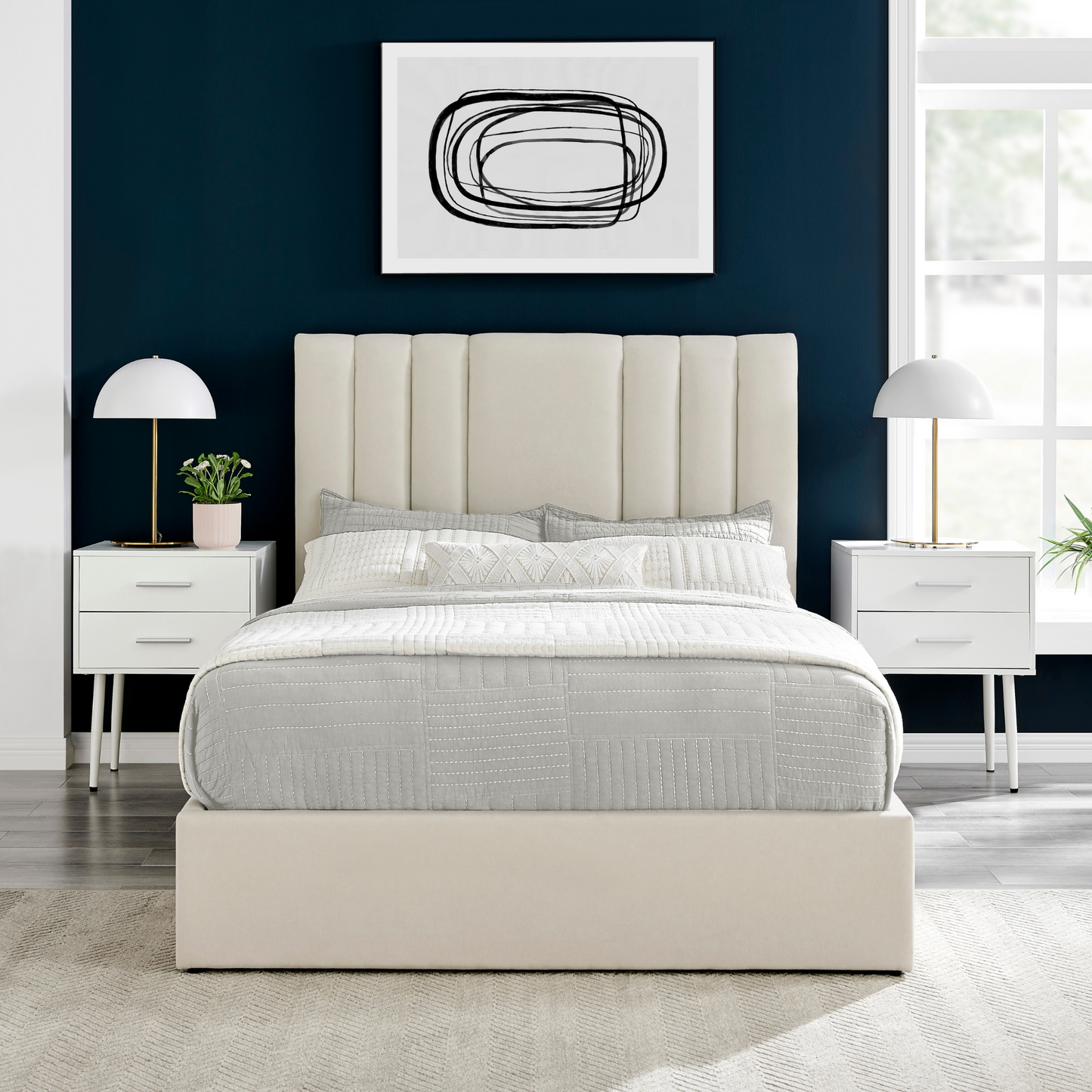 Pouf de rangement en velours crème Luna