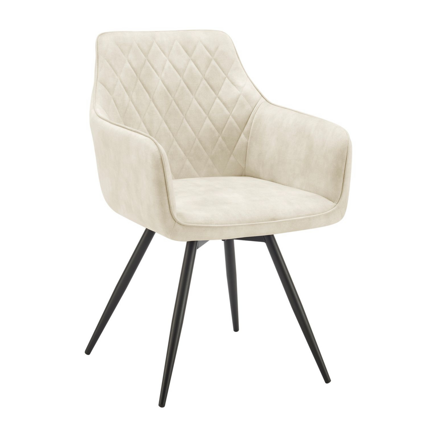 Chaise de salle à manger pivotante en velours crème Ezra avec pieds noirs