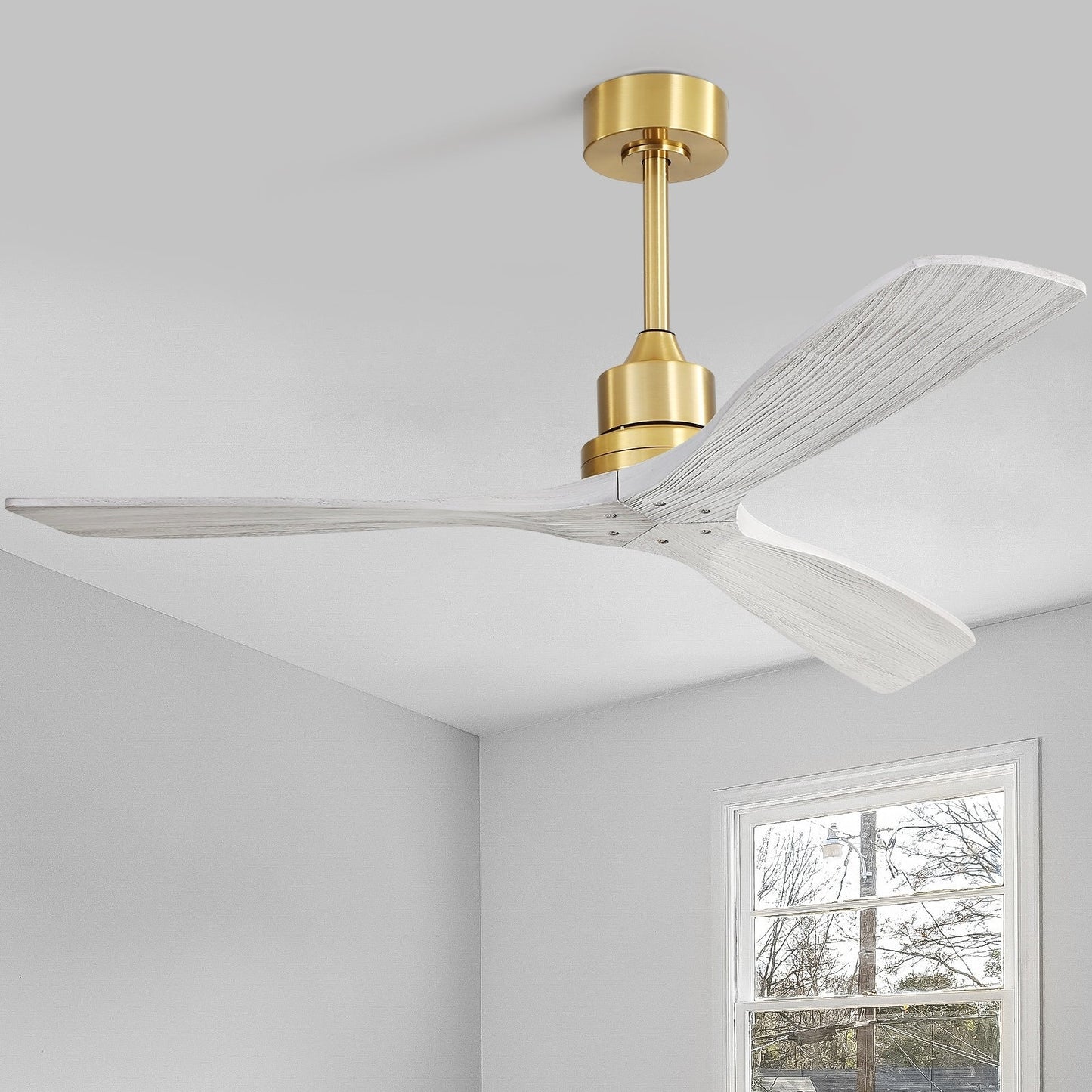 Ventilateur de plafond moderne en bois massif/ABS de 52 pouces avec télécommande (sans lumière), 6 vitesses de vent, flux d'air réversible
