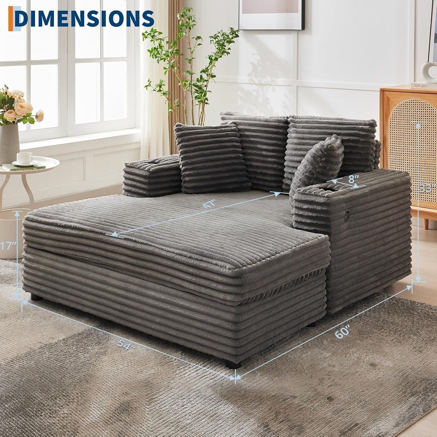 Canapé-lit rembourré de 54 pouces avec oreillers et accoudoirs Chaise de café surdimensionnée d'intérieur Canapé-lit confortable en velours côtelé