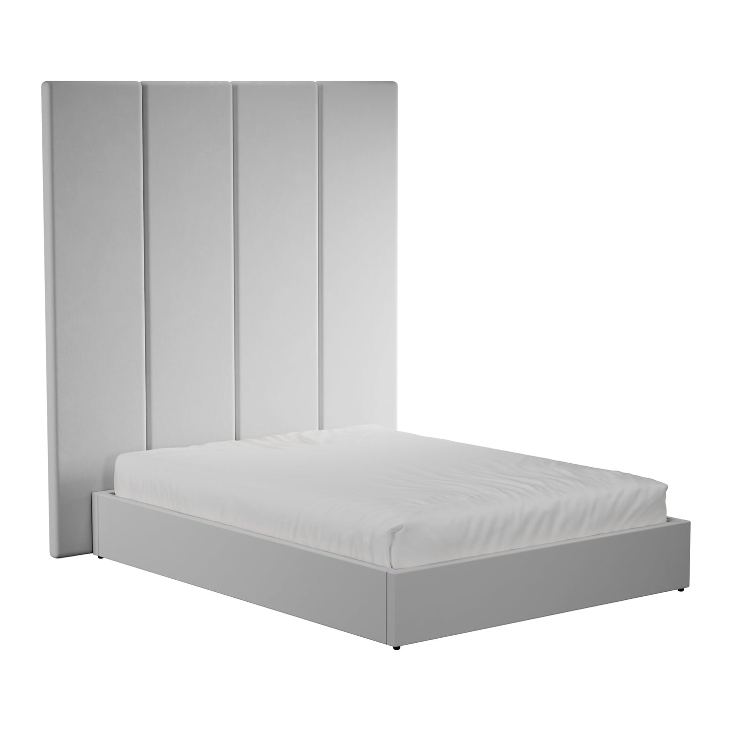 Lit à panneaux muraux en velours gris clair avec rangement ottoman