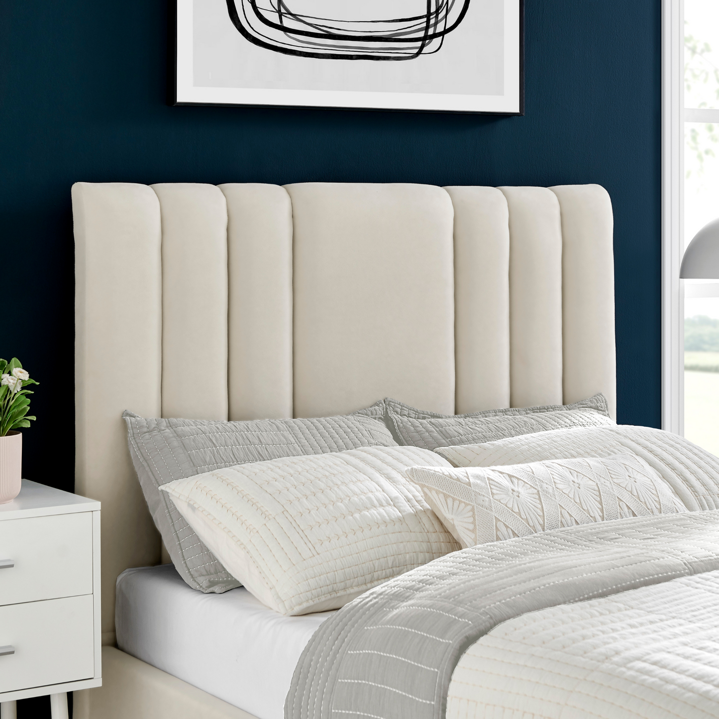 Pouf de rangement en velours crème Luna