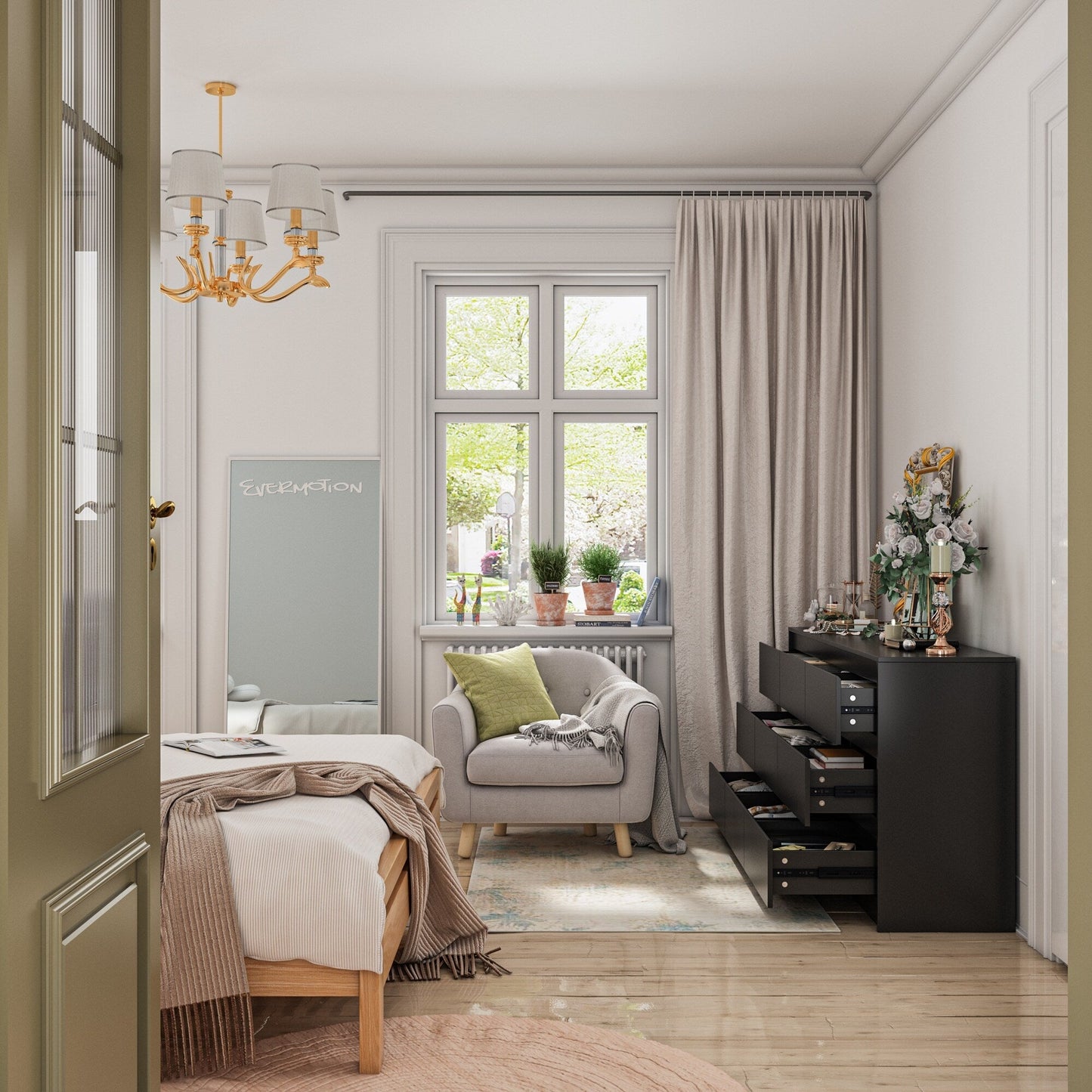 Commode d'appoint à 9 tiroirs 63W pour salon, chambre à coucher