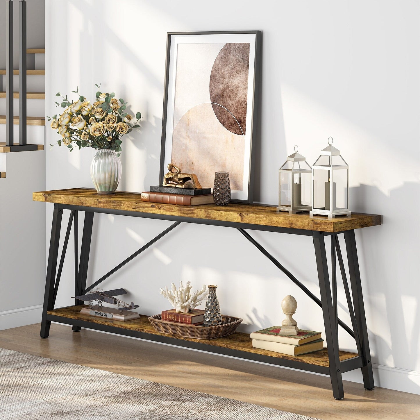 Table console d'entrée extra-longue de 70,9 pouces, style industriel