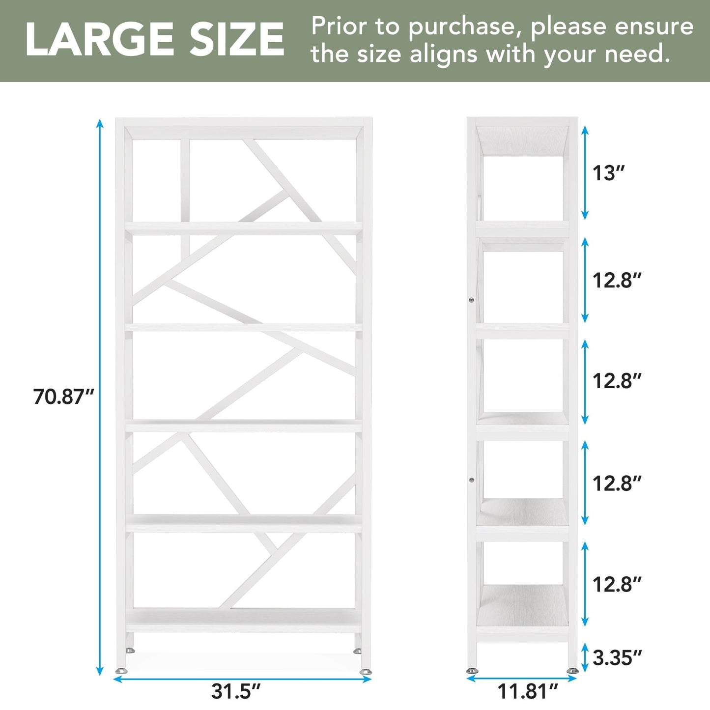 Bibliothèque industrielle à 6 niveaux en bois brun rustique, étagères ouvertes