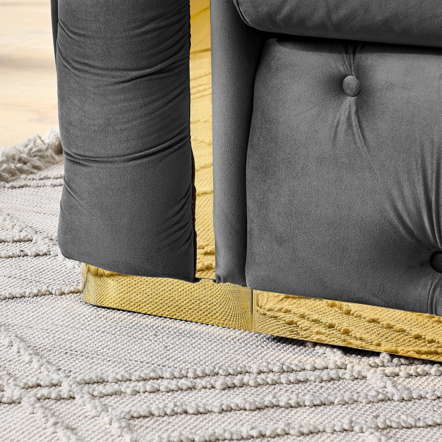 Canapé 3 places en velours 90,6 avec 2 coussins haute densité, touches dorées et coussins