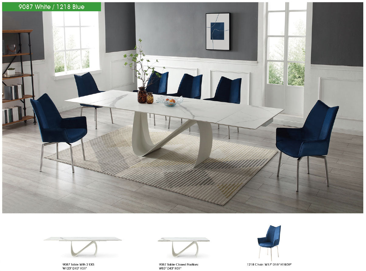 Table Marceline avec plateau en céramique blanche 123 po