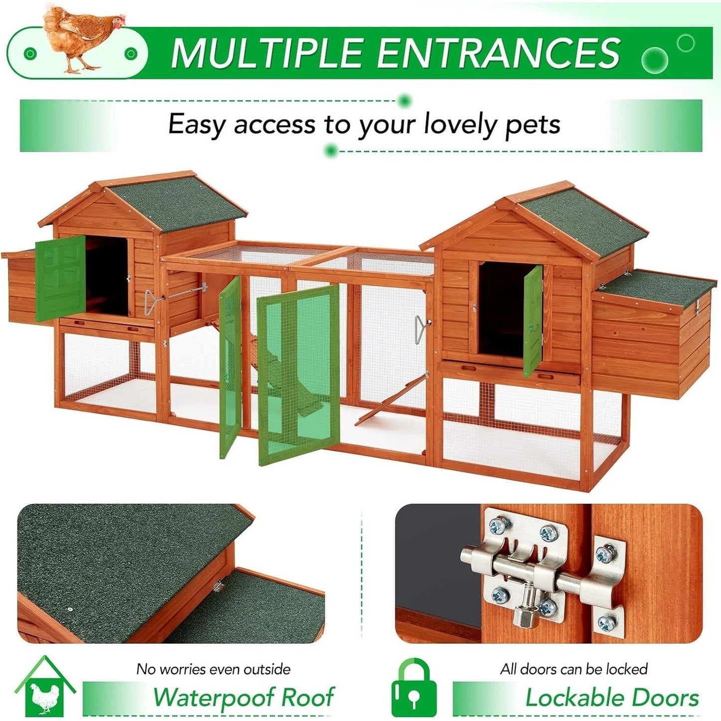 AECOJOY 144'' Grand Poulailler avec Enclos Clapier en Bois Cage à Volaille Maison