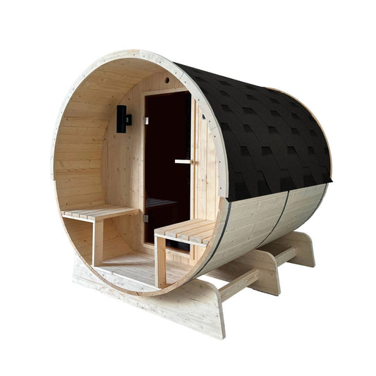 Sauna tonneau en pin blanc de Finlande ALEKO pour 6 à 8 personnes avec chauffage électrique UL - 88 L x 73 l x 79 H pouces