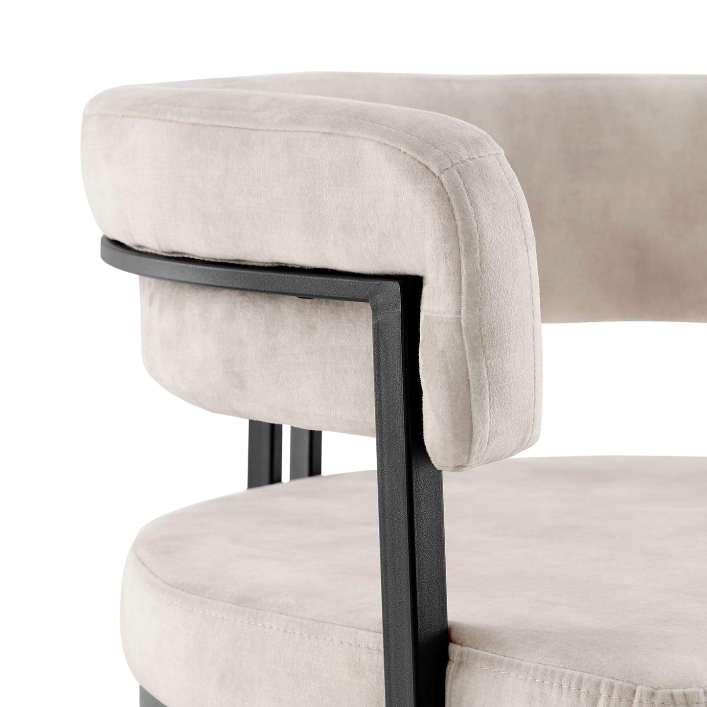 Chaise de salle à manger incurvée Mia en velours crème et cadre noir