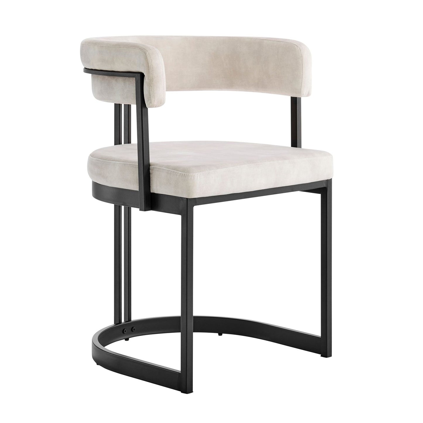 Chaise de salle à manger incurvée Mia en velours crème et cadre noir