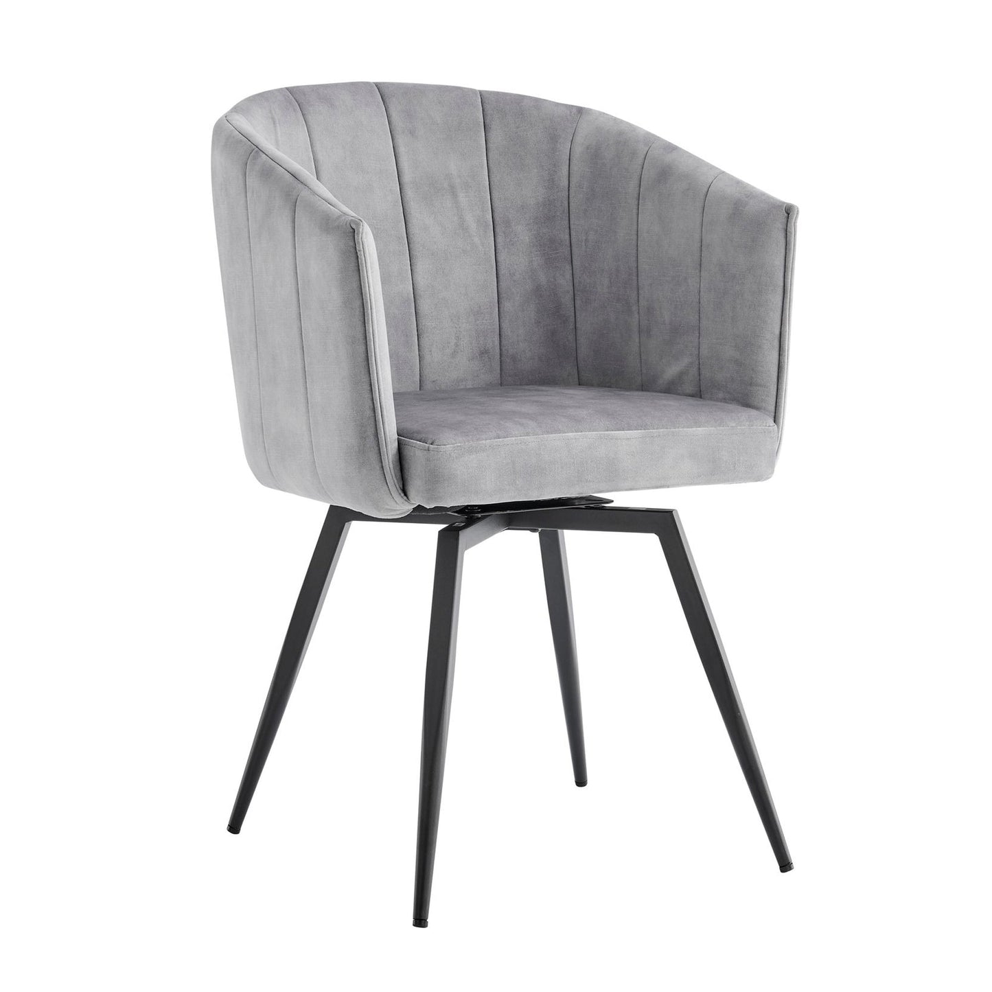 Chaise de salle à manger Arlo en velours gris avec pieds pivotants noirs