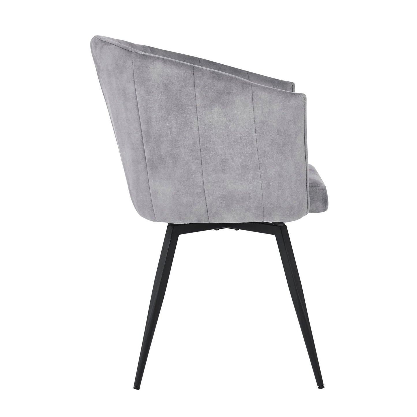 Chaise de salle à manger Arlo en velours gris avec pieds pivotants noirs