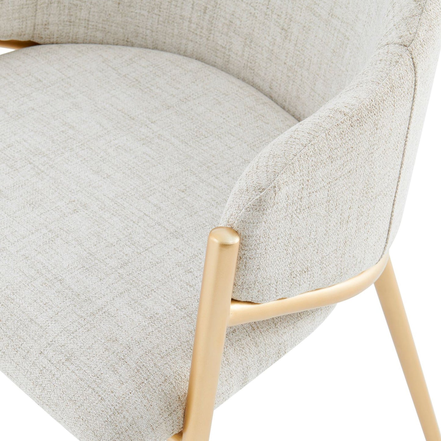 Chaise de salle à manger Alice en lin beige clair neutre avec cadre doré