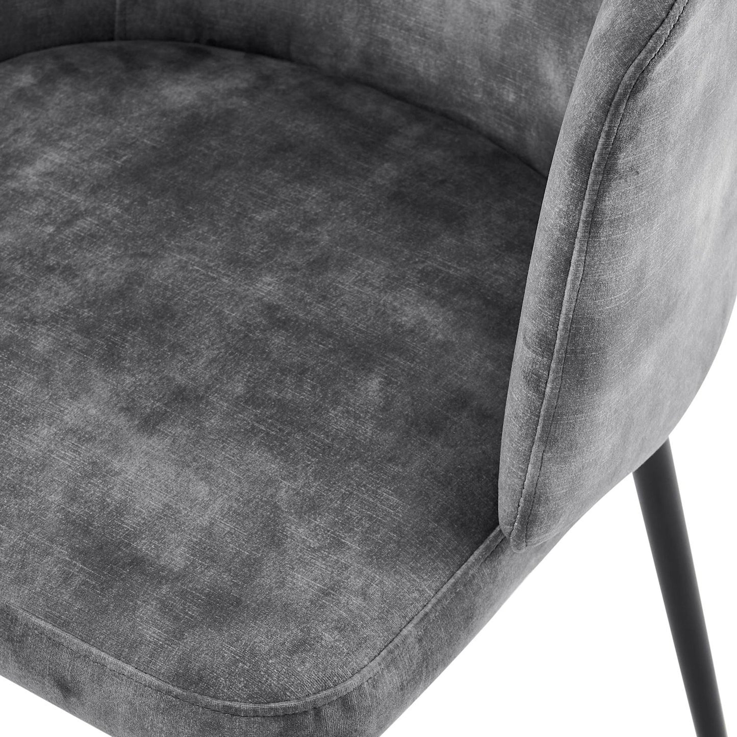Chaise de salle à manger incurvée en velours gris Capri avec pieds noirs