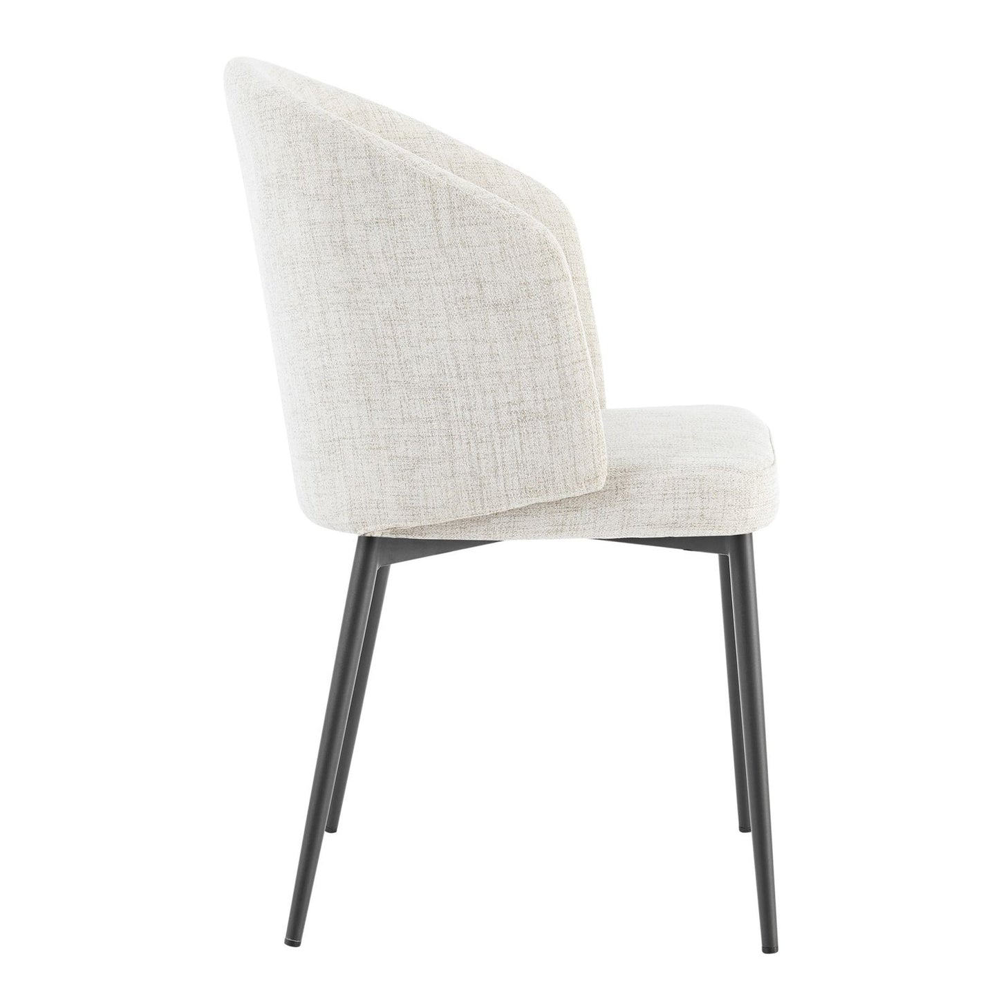 Chaise de salle à manger incurvée Capri en lin ivoire et gris clair avec pieds noirs
