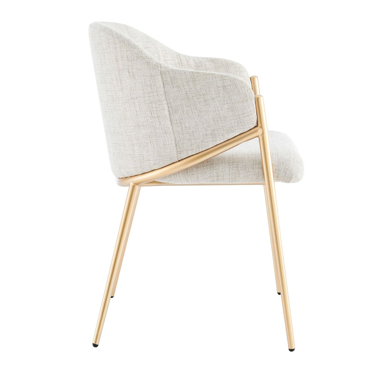 Chaise de salle à manger Alice en lin beige clair neutre avec cadre doré