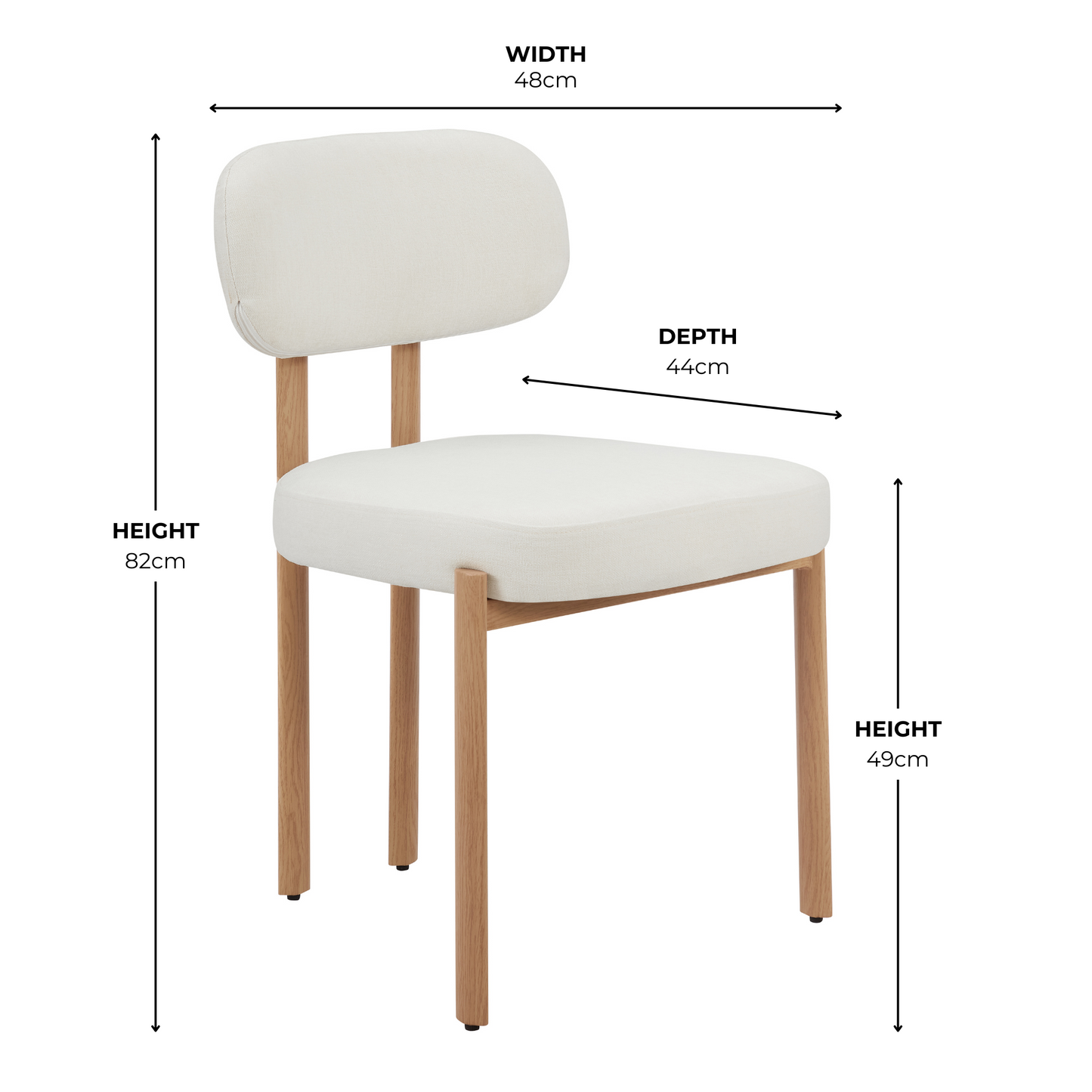 Chaise de salle à manger Kiah en lin ivoire avec cadre effet chêne naturel