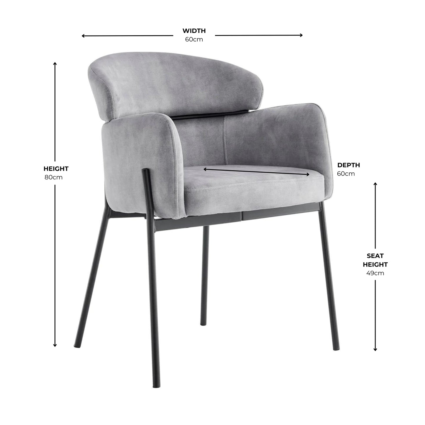Chaise de salle à manger Liang en velours gris avec cadre noir