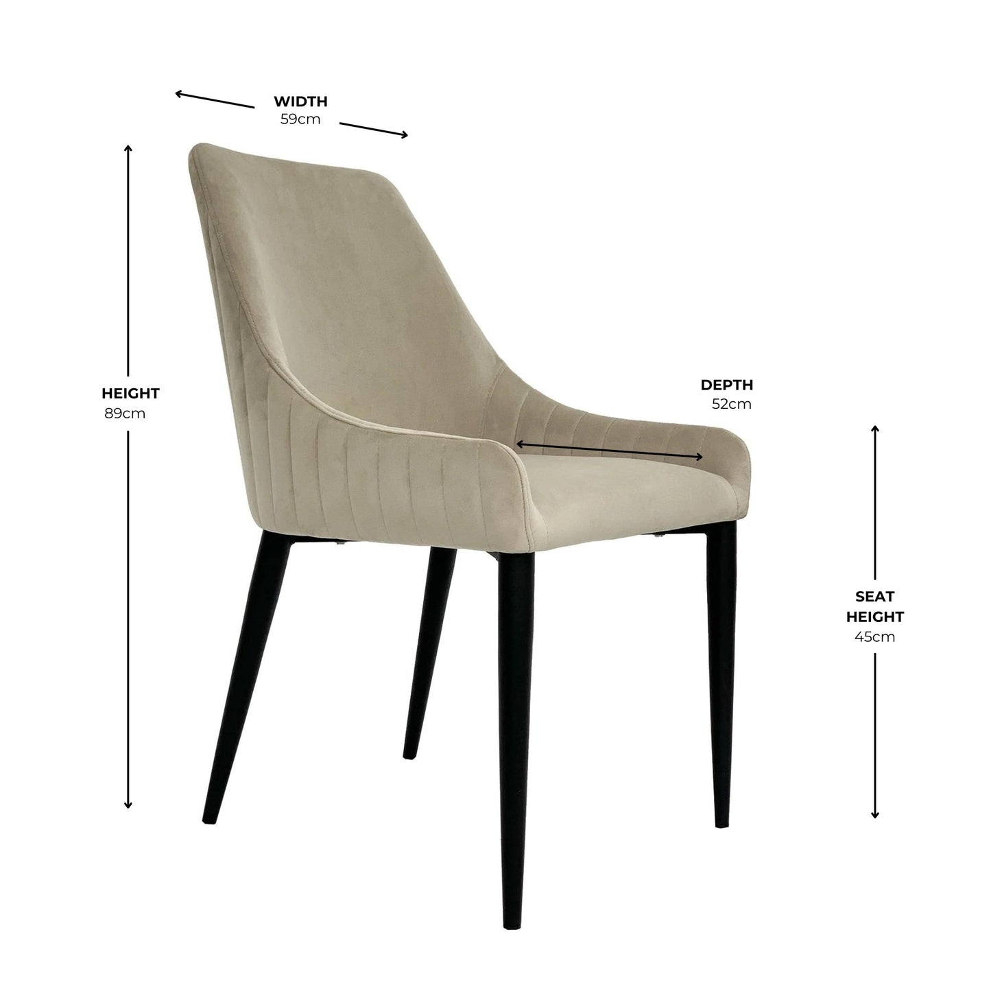 Chaise de salle à manger Vera en velours beige avec pieds noirs