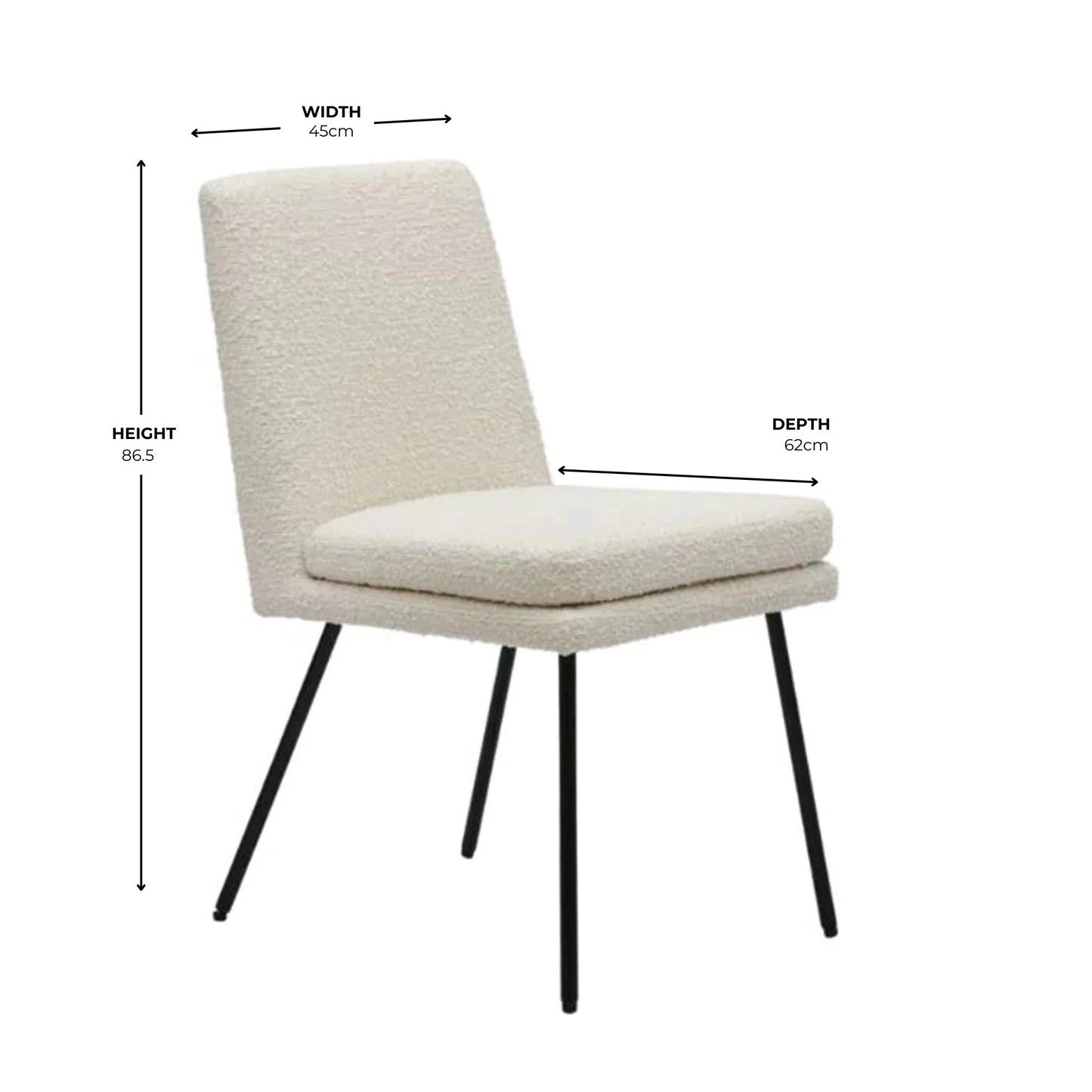 Chaise de salle à manger bouclée crème avec pieds noirs