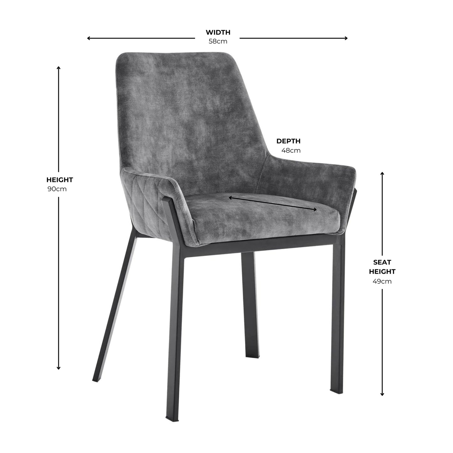 Chaise de salle à manger Nova en velours gris avec cadre noir