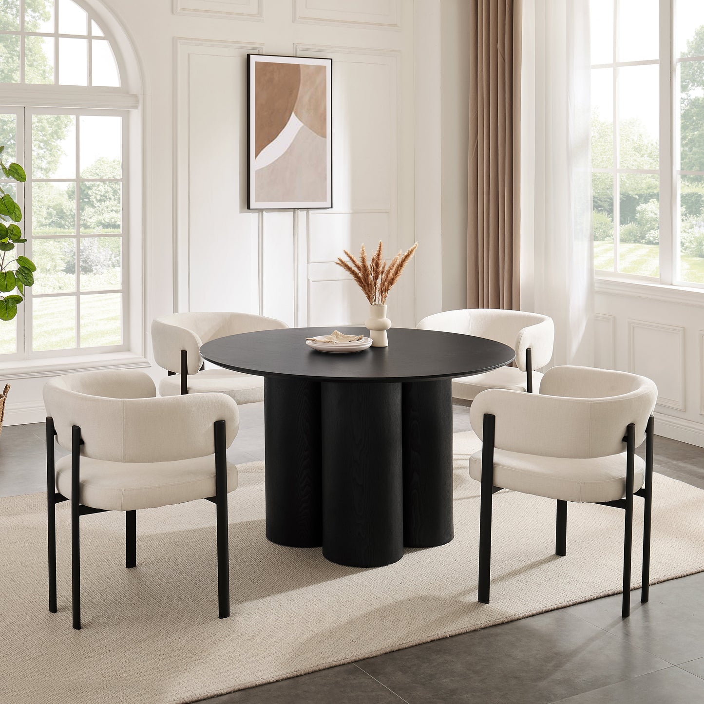 Table à manger ronde en bois noir Marco avec base en bois noir