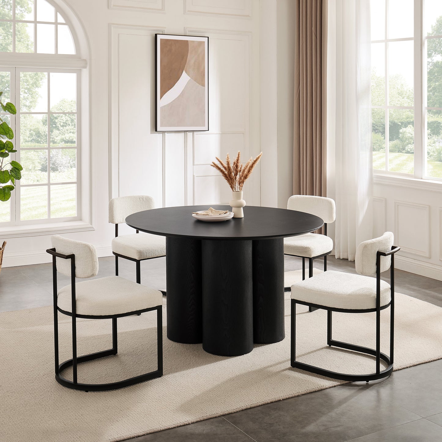 Table à manger ronde en bois noir Marco avec base en bois noir